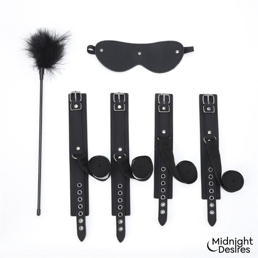 Set Bondage con Esposas Antifaz y Pluma Estimuladora