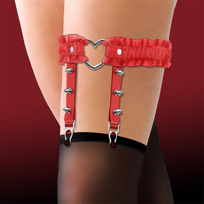 Liga con Aro en Forma de Corazon y Volantes Cuero Vegano Talla Unica
