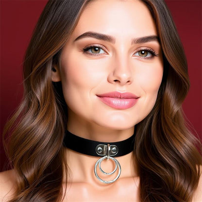 Collar con Doble Aro Cuero Vegano Talla Unica