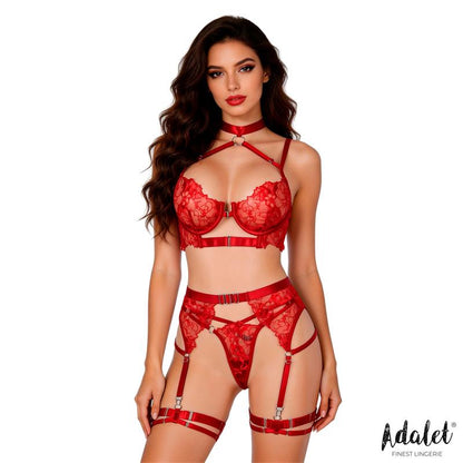 Hyacinth Set Sujetador Tanga y Liguero Rojo