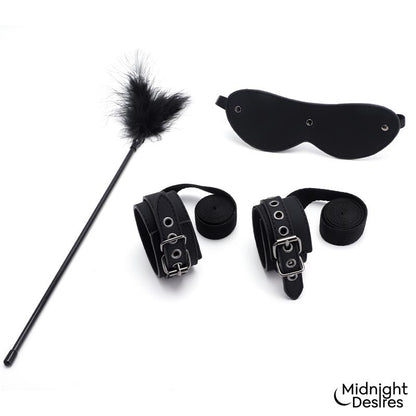Set Bondage con Esposas Antifaz y Pluma Estimuladora