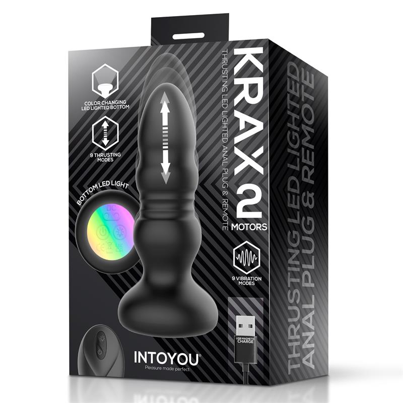 Krax Plug Anal con Vibracion Thrusting y Luz Led con Control Remoto