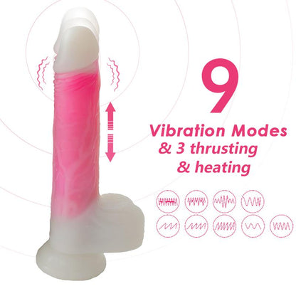 Dildo Doble Capa con Vibracion Thrusting y Calor