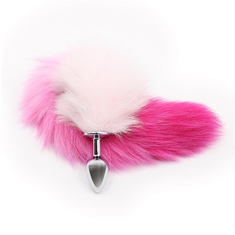 Plug Anal con Cola de Zorro Rosa y Blanca Talla S